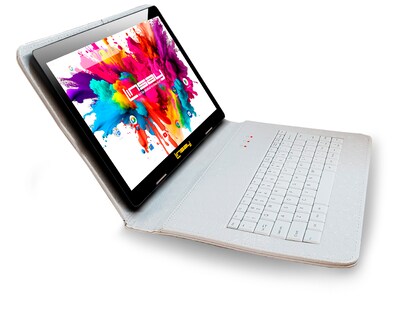 Linsay 10.1"Octa Core  Tablet, WiFi, 128GB, Andriod, White Crocodile Style Keyboard