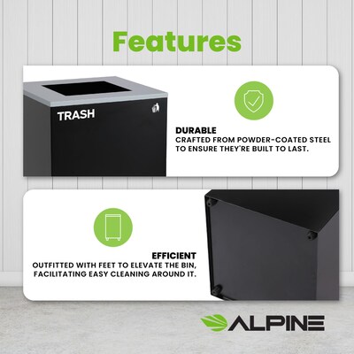 Alpine Industries Steel Trash Can with Lid, 29-Gallon, Black (ALP4450-KIT-BLK-S-TR)