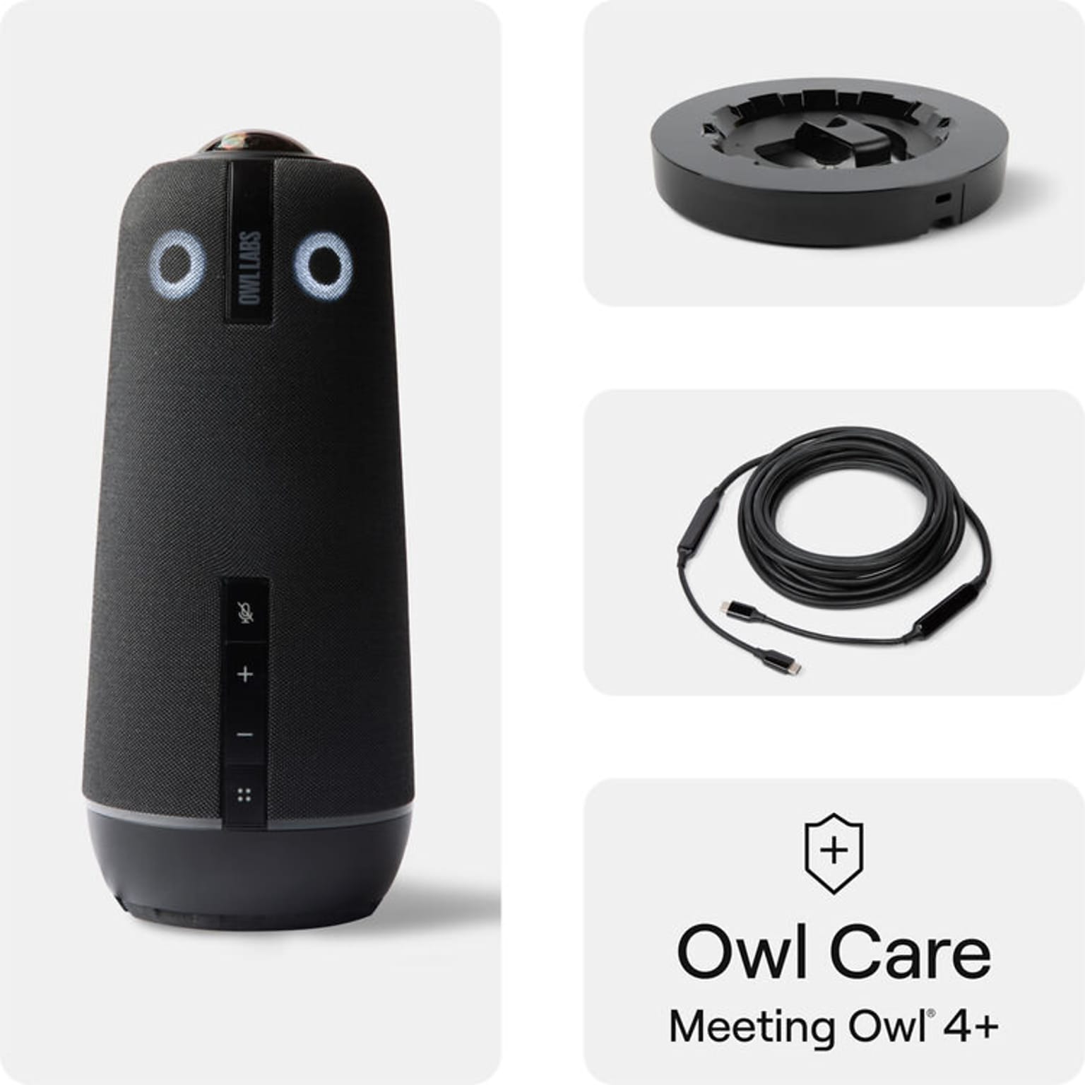 Owl Labs Meeting Owl 4+ Premium Pack: UHD 4K 360 Smart Video Conference Camera, 16 USB-C Cable, 3-Year Support (BND405-0001)