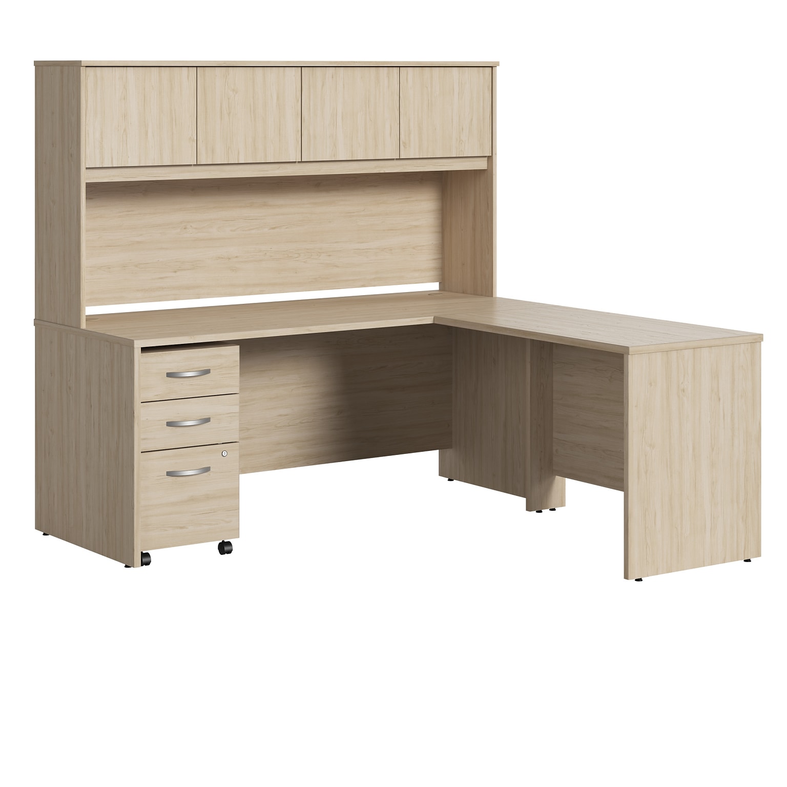Bush Business Furniture Studio C 72W L Shaped Desk with Hutch and Mobile File Cabinet, Natural Elm (STC006NESU)