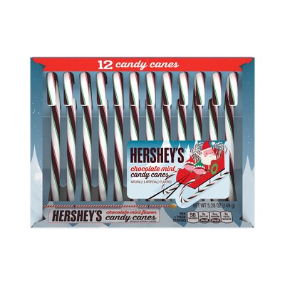 HERSHEYS Chocolate Mint Flavored Christmas Candy Canes Box, 5.28 oz, 12/Box (HEC01389)