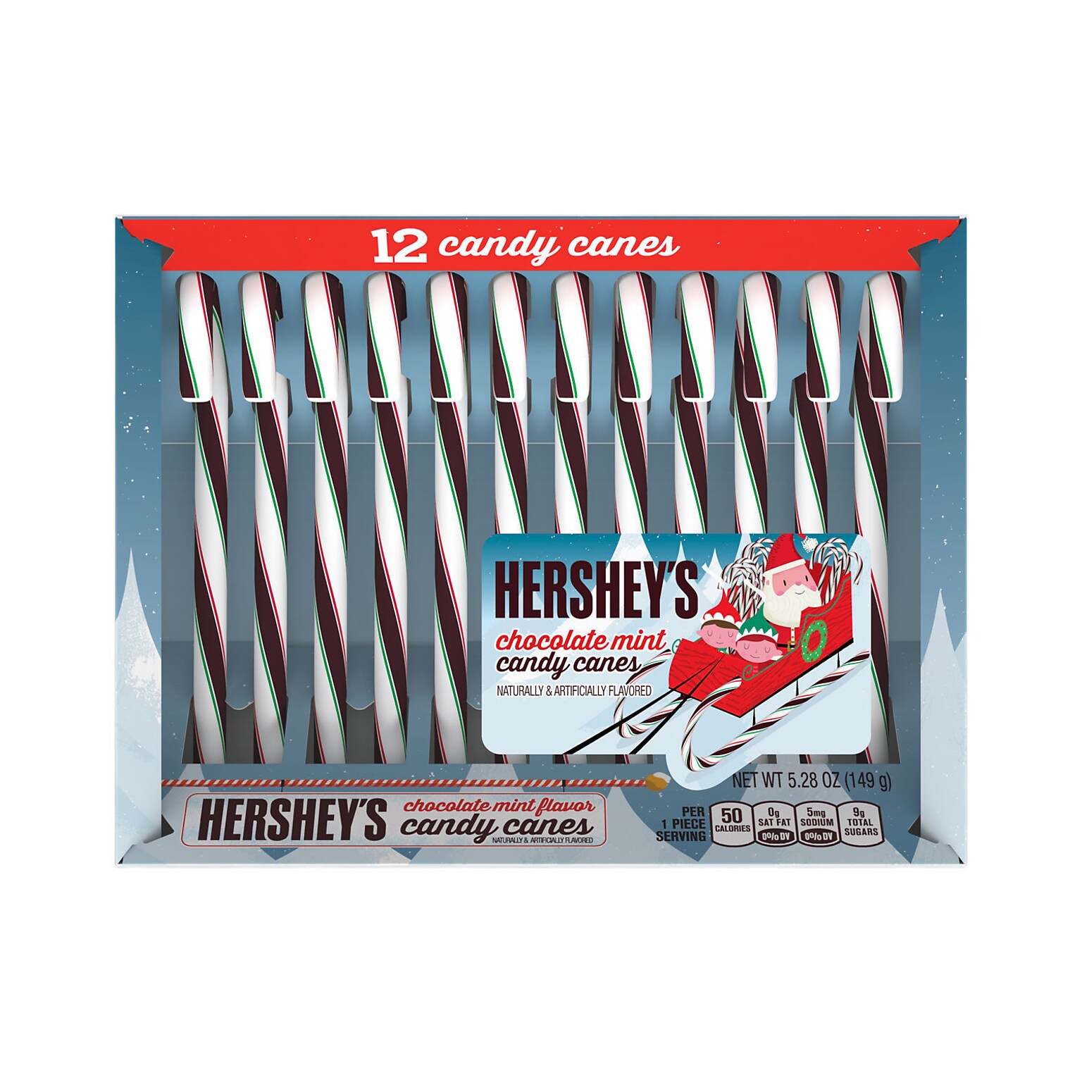 HERSHEYS Chocolate Mint Flavored Christmas Candy Canes Box, 5.28 oz, 12/Box (HEC01389)
