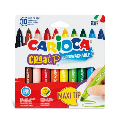 CARIOCA Creatip Washable Kids Markers, Maxi Tip, Assorted Colors, 10/Pack, 2/Bundle (CRA44000-2)