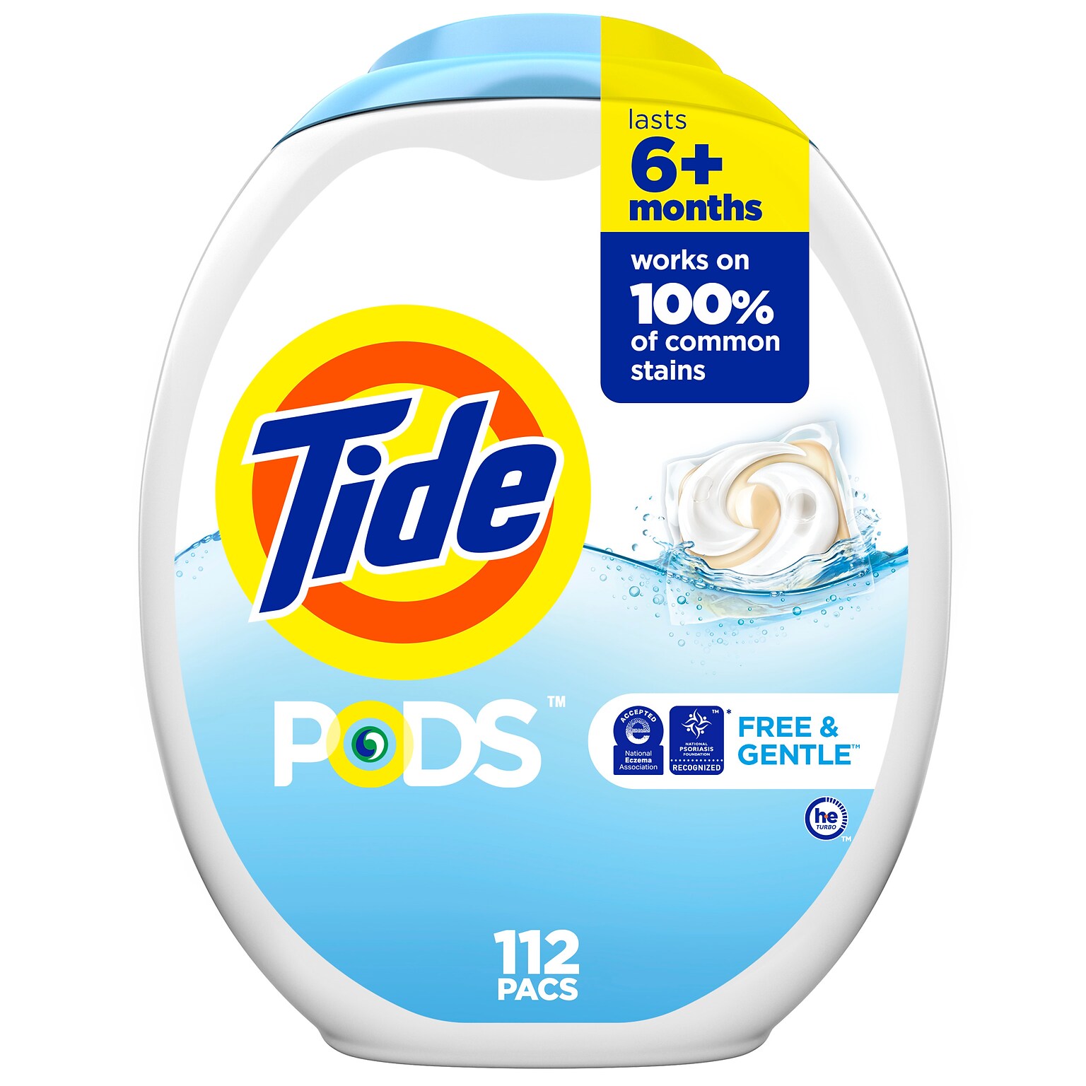Tide PODS Free & Gentle HE Laundry Detergent Capsules, Scent-Free, 94.2 oz., 112 Capsules/Pack (03229)