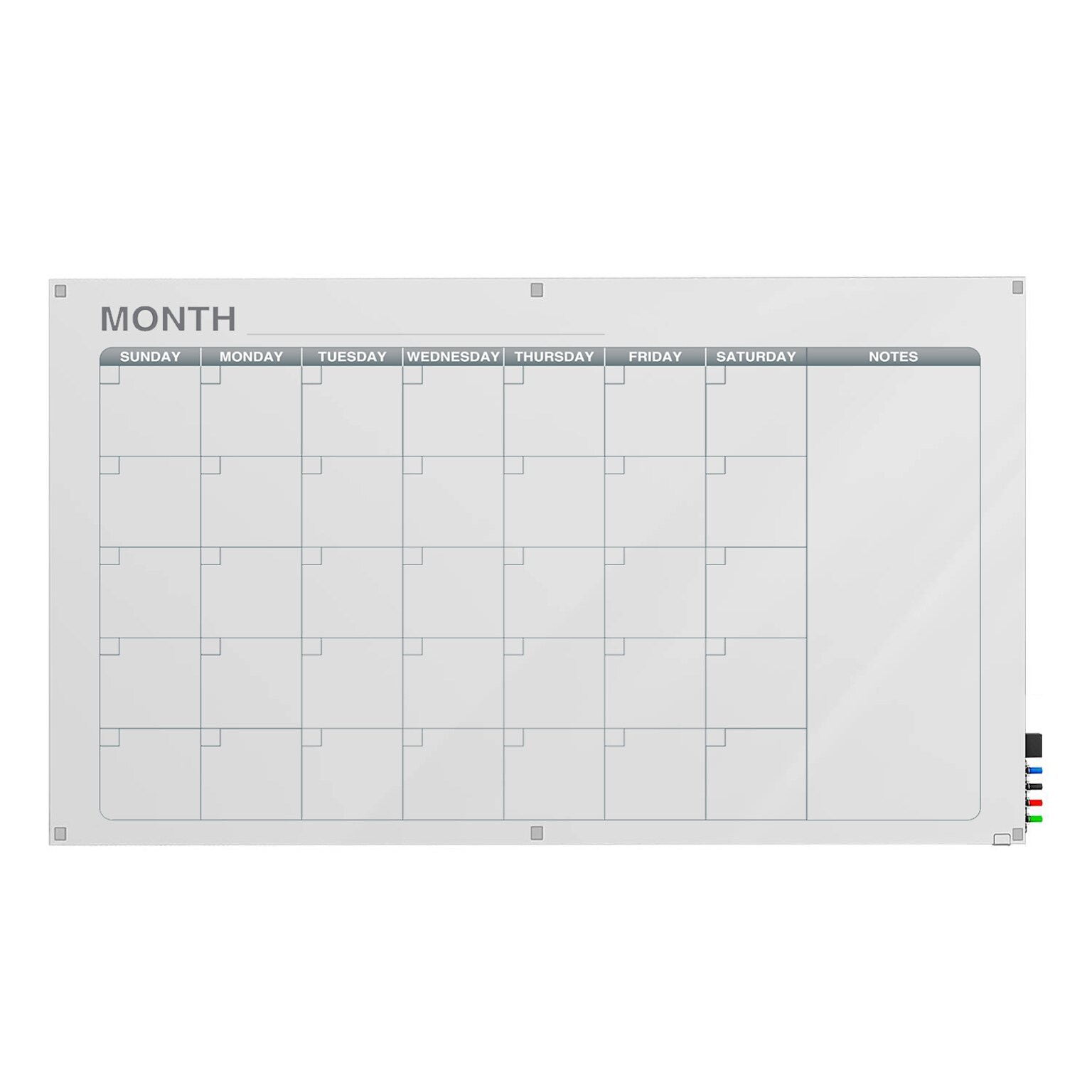 Ghent Calendar Harmony Glassboard w/ Standoffs, Round Corners, 1 Month Calendar, Magnetic, 4H x 6W (GRPHMYRM31M-46)