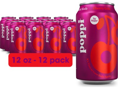 Poppi Prebiotic Cherry Cola Soda, 12 fl. oz., 12 Cans/Case (XNA71106)