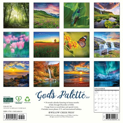 2027 Willow Creek Gods Palette 12 x 12 Monthly Wall Calendar, Assorted Colors (60438)