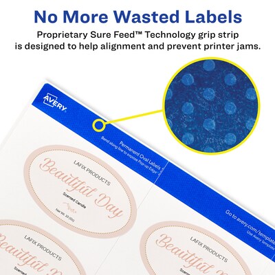 Avery Print-to-the-Edge Laser/Inkjet Oval Labels, 2" x 3-1/3", Textured White, 80 Labels/Pack (22829)