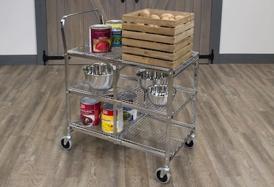 Luxor 3-Shelf Collapsible Wire Multi-Purpose Utility Cart, Chrome (WSCC-3)