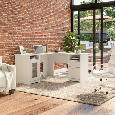 Bush Furniture Cabot 60W L Shaped Computer Desk with Storage, White (WC31930K)