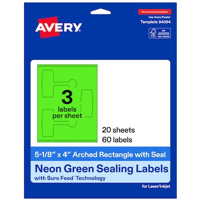 Avery Laser/Inkjet Multipurpose Labels, 5-1/8 x 4, Neon Green, 60 Labels/Pack (19479370733)
