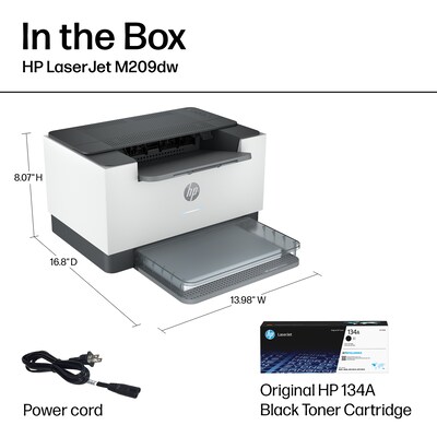 HP LaserJet M209dw Wireless Black & White Laser Printer, Single-Function, Print, Best for Home Office (6GW62F)