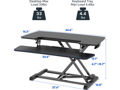 FlexiSpot M7 Series 35"W Manual Rectangular Adjustable Standing Desk Converter, Black (M7-E-35B)