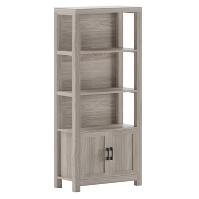 Martha Stewart Hutton 68" 4-Shelf Shaker Style Bookcase w/ Cabinet, Gray Washed Wood/Oil Rubbed Bronze Hardware (ZG053GYBK)