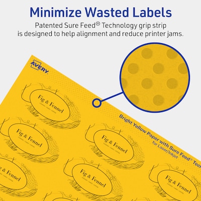 Avery Oval Laser/Inkjet Multipurpose Labels, 1-1/8" x 2-1/4", Bright Yellow (840/Box)
