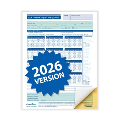 ComplyRight 2026 Time Off Request and Approval Form, 2-Part, 50 Forms/Pack (A0030)