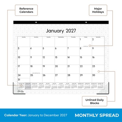 2027 Blue Sky 17" x 22" Monthly Desk Calendar, Black/White (160977)