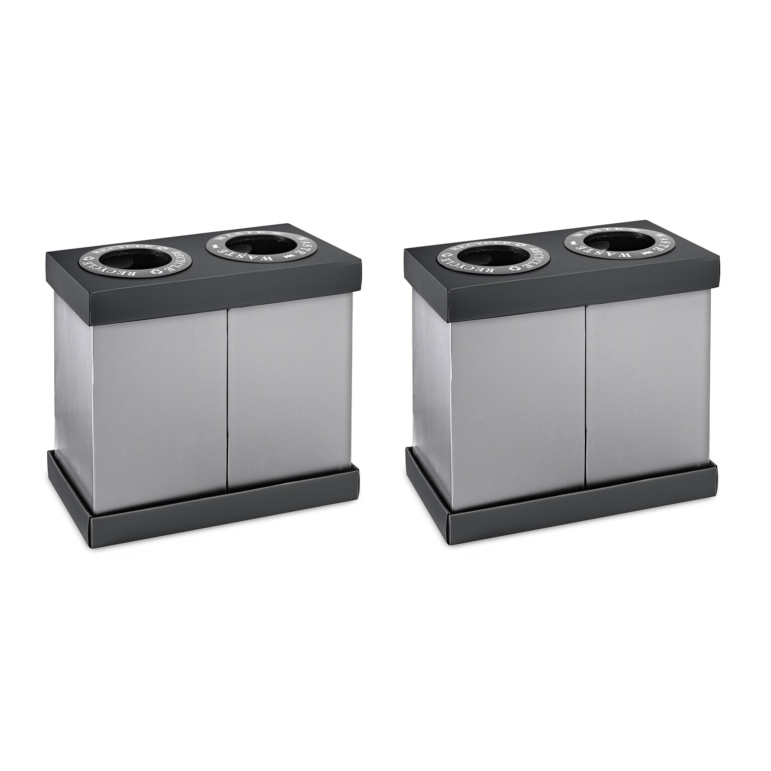 Alpine Industries Plastic 2-Compartment Indoor Trash Can and Recycling Bin, 28 Gallon, Gray, 2/Pack (ALP471-02-BLK-2PK)