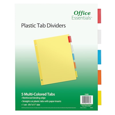 Office Essentials Insertable Paper Dividers, 5 Tabs, Multicolored (11465)