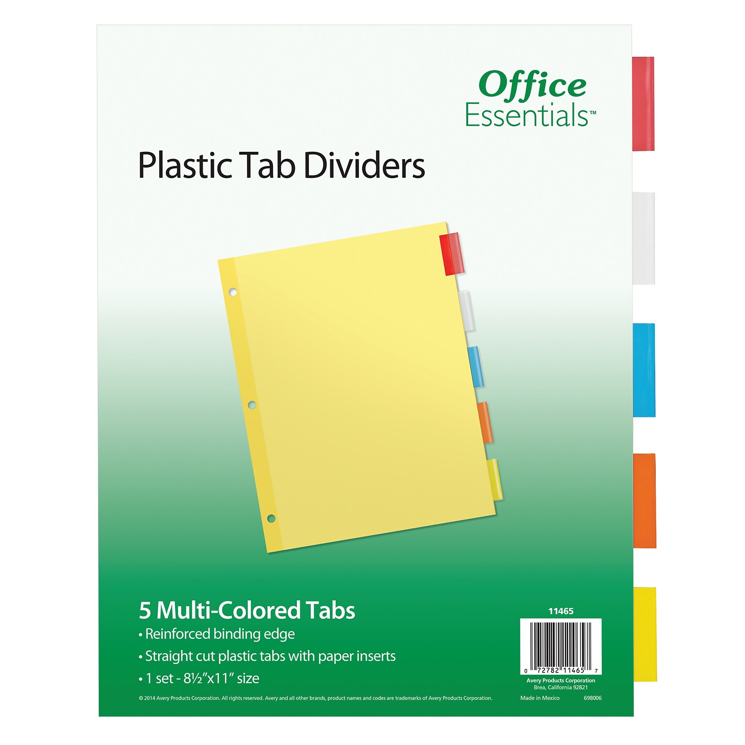 Office Essentials Insertable Paper Dividers, 5 Tabs, Multicolored (11465)