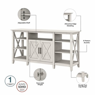 Bush Furniture Key West Tall TV Stand with Set of Two Bookcases, Linen White Oak, Screens up to 65" (KWS027LW)