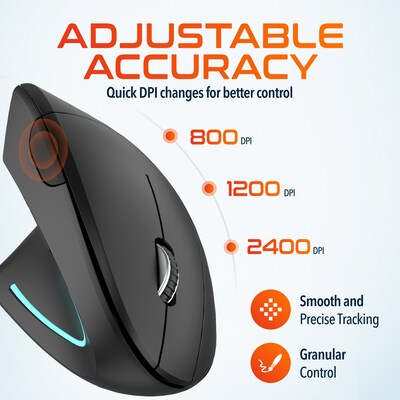Delton S12 Wireless Ergonomic Vertical Left-Handed USB-A/C Mouse, Black (DMERG12LWB)