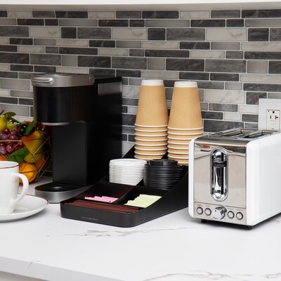 Mind Reader Plastic 7-Compartment Coffee Cup and Condiment Organizer, Black, 2/Pack (2COMP7-BLK)