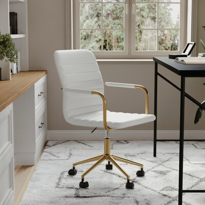 Martha Stewart Taytum Faux Leather Swivel Office Chair, White (CH142370WHGLD)