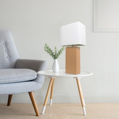 Lalia Home Lexington 21" Leather Base Modern Home Décor Bedside Table Lamp, White Rectangular Fabric Shade, Beige (LHT-3008-BG)