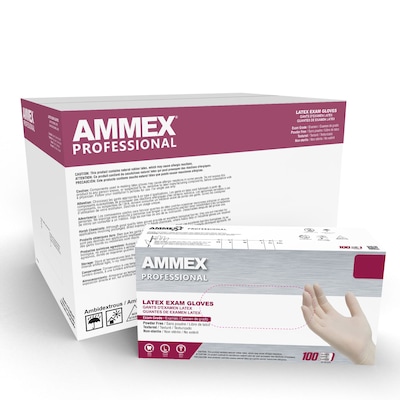 Ammex Professional GPPFT Powder Free Latex Exam Gloves, Ivory, Medium, 100/Box, 10Box/Carton (GPPFT4