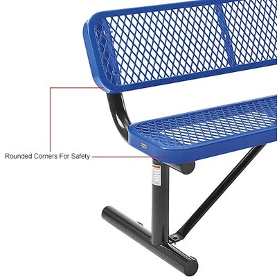 Global Industrial 4' Outdoor Steel Bench w/ Backrest, Expanded Metal, Blue (695743BL)