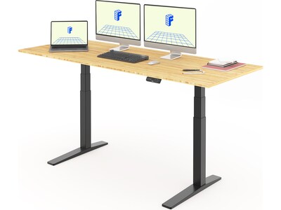 FlexiSpot E7 Pro 78"W Electric Adjustable Standing Desk, Bamboo/Black (E7BPRO7830LBZB)