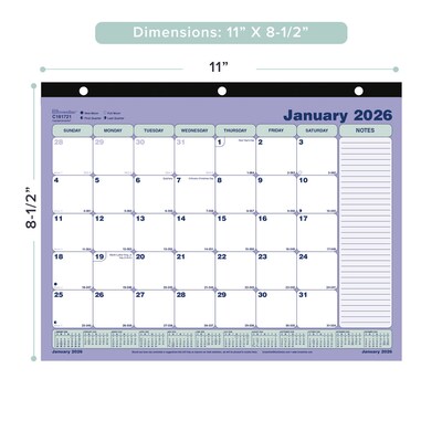 2026 Brownline 11 x 8.5 Monthly Desk or Wall Calendar, Blue/White (C181721)