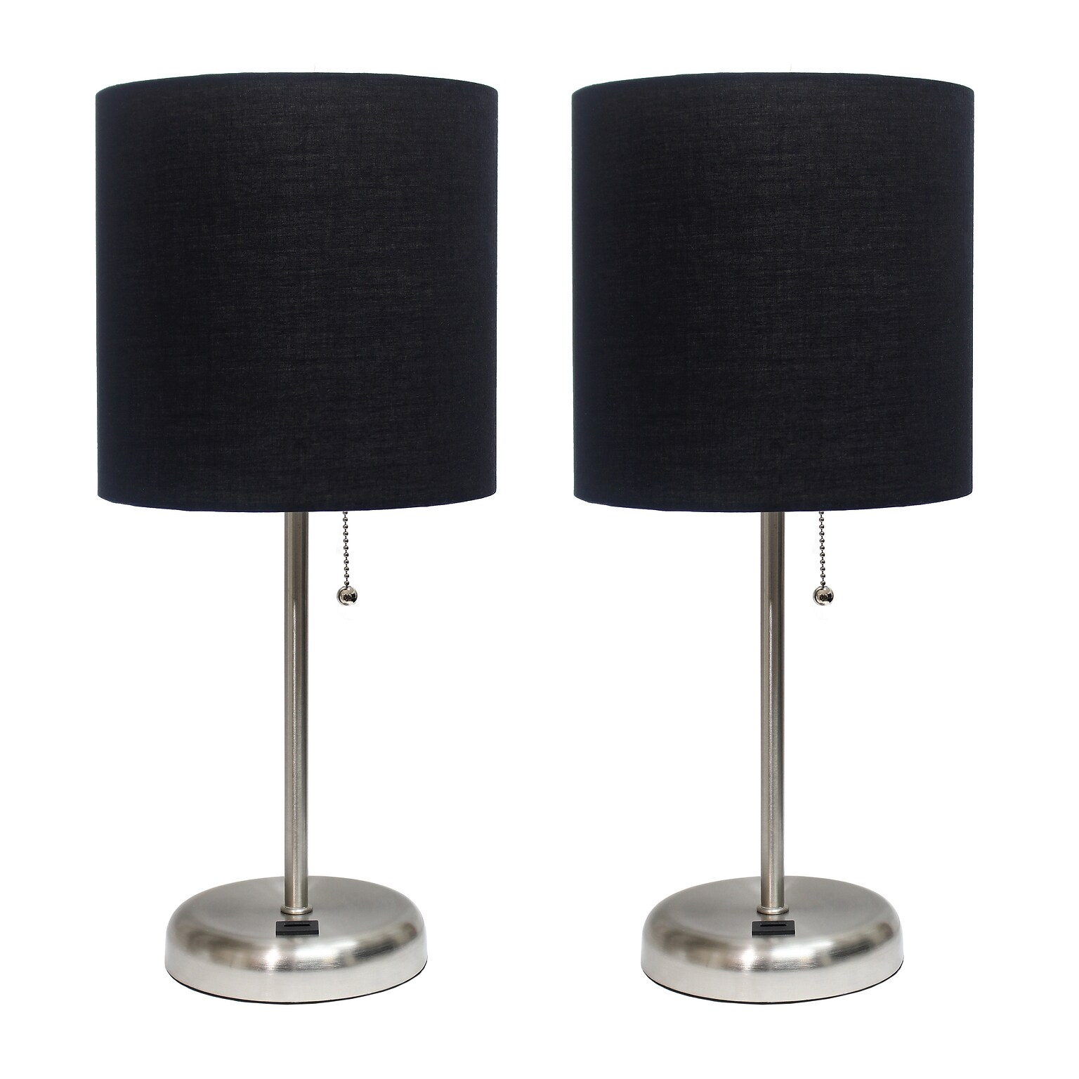 Creekwood Home Oslo Duo 19.5 LED Table Lamp with USB Port, Brushed Steel/Black Shade, 2/Set (CWT-2012-BK-2PK)