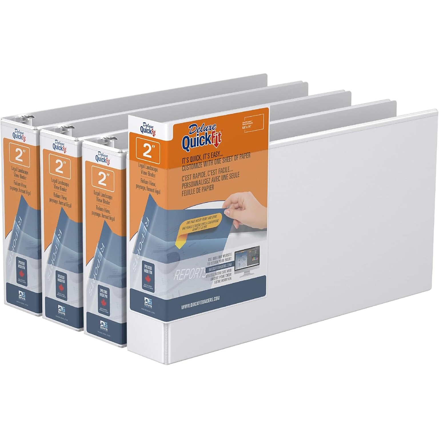 Davis Group QuickFit Heavy Duty 2 3-Ring Standard Binders, White, 4/Pack (95030L-04)