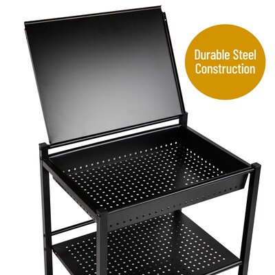 Mind Reader 3-Tier Metal Cart with Covered Compartment, Black (LGCART3T-BLK)
