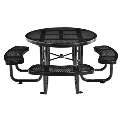 Global Industrial 46" Round Outdoor Steel Picnic Table, Perforated Metal, Black (262078BK)