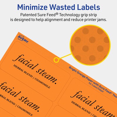 Avery Laser/Inkjet Multipurpose Rectangle Labels, 2" x 4", Bright Orange, 200/Pack (94207)