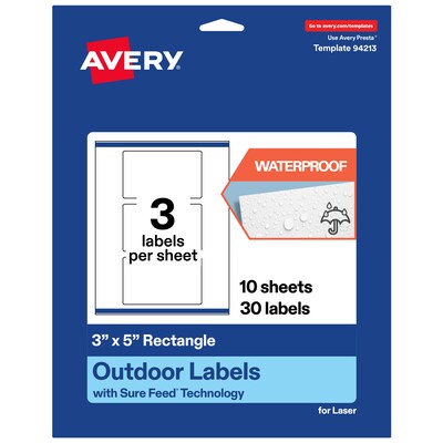Avery Rectangle Laser Multipurpose Labels, 3 x 5, White, 30/Pack (19479399224)