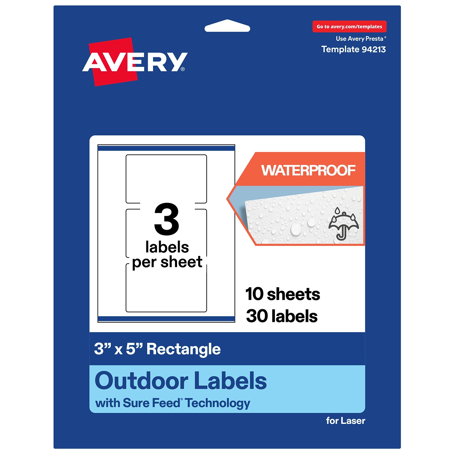 Avery Rectangle Laser Multipurpose Labels, 3 x 5, White, 30/Pack (19479399224)