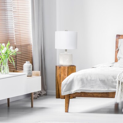 Lalia Home 19" Contemporary Bohemian Ceramic Eyelet Pattern Floral Textured Bedside Table Lamp, Off White (LHT-3000-OF)