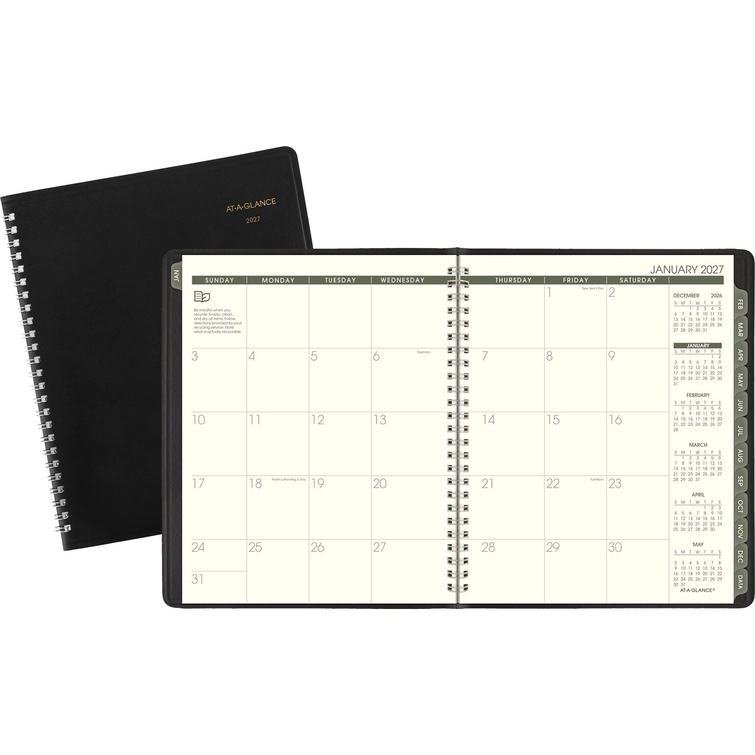 2027 AT-A-GLANCE Recycled 7 x 8.75 Monthly Planner, Faux Leather Cover, Black (70-120G-05-27)