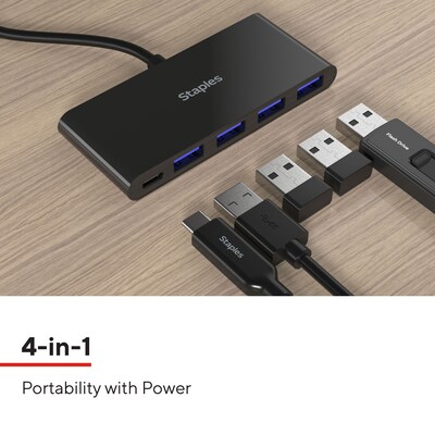 Staples TECH 4-Port USB 3.0 Hub, Black (ST62372)