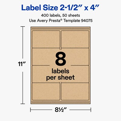 Avery Rectangle Laser/Inkjet Multipurpose Labels, Kraft Brown, 8 Labels/Sheet, 50 Sheets/Pack (19479311165)