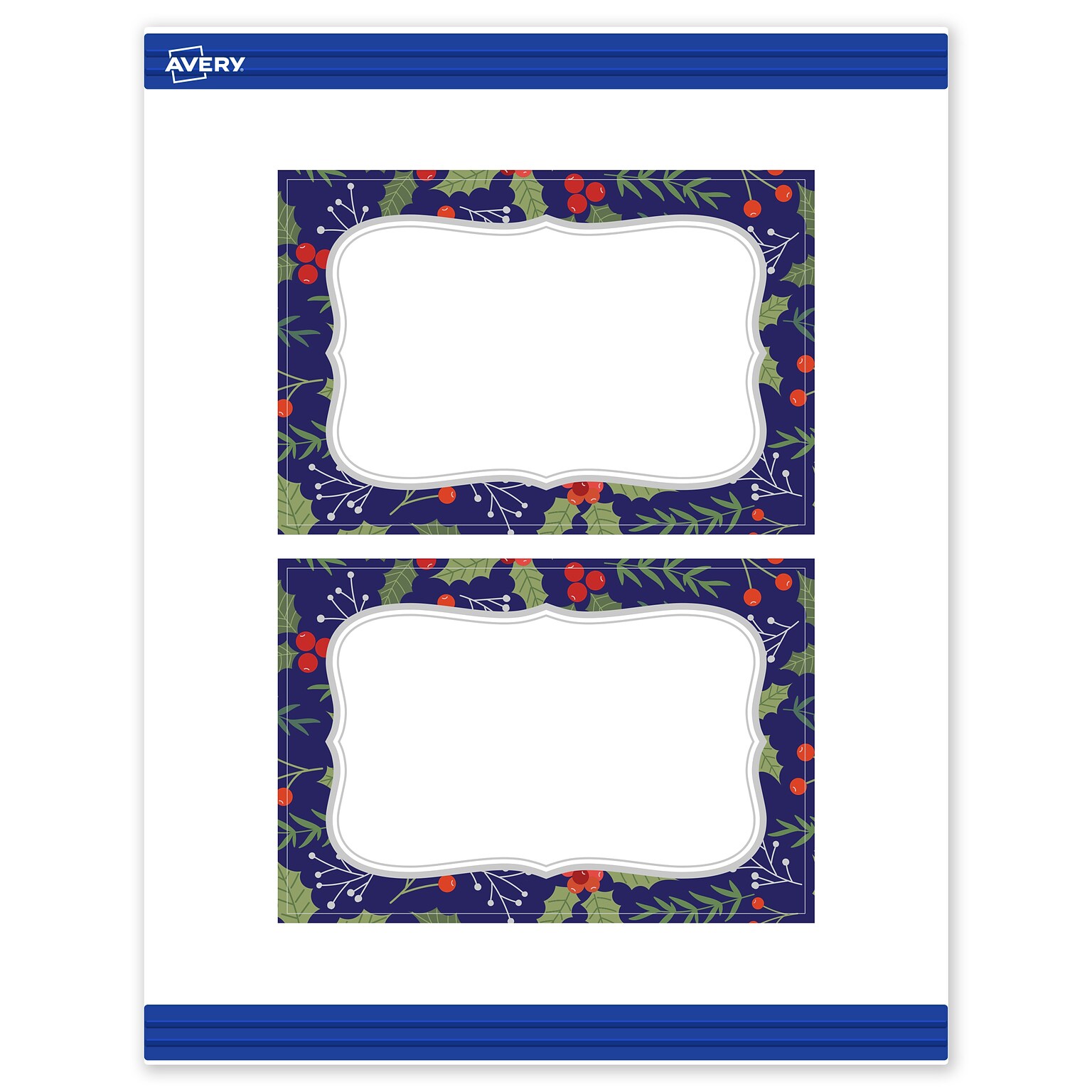 Avery Silver-Navy Matte Blank Card, White, 20/Pack (S00-FHX)