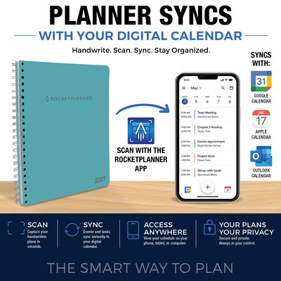 2027 Rocketbook Rocketplanner 9 x 11 Calendar Year Weekly & Monthly Planner, Plastic Cover (RKPL-CY27-8-TL)