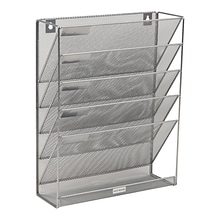Mind Reader Network Collection Vertical File Storage Basket Rack Floor or Mounted, Silver (MAGSTACK-