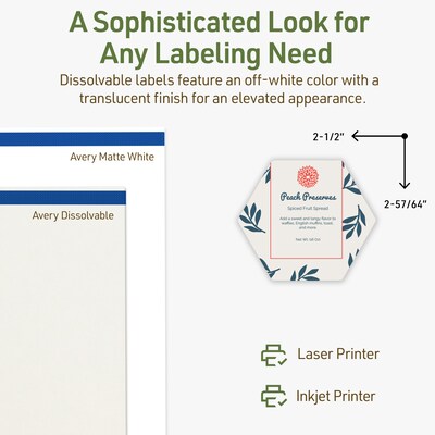 Avery Dissolvable Decorative Edge Multipurpose Labels, 2-1/2" x 2-57/64", Off-white, 60/Pack (94121)