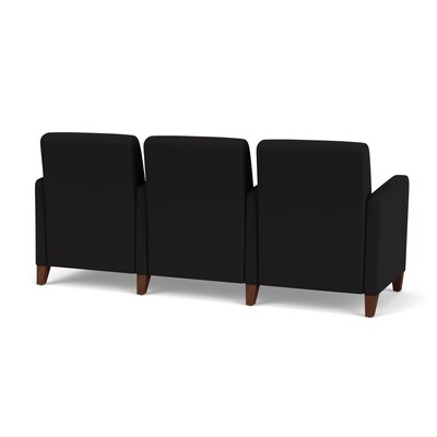 Lesro Ravenna Fabric 3-Seat Lounge Reception Tandem Seating, Open House Black/Walnut Wood (RV3103.FWL-01OHBK)