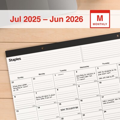 2025-2026 Staples 22 x 17 Academic Monthly Desk Pad Calendar, Black (ST12952-25)